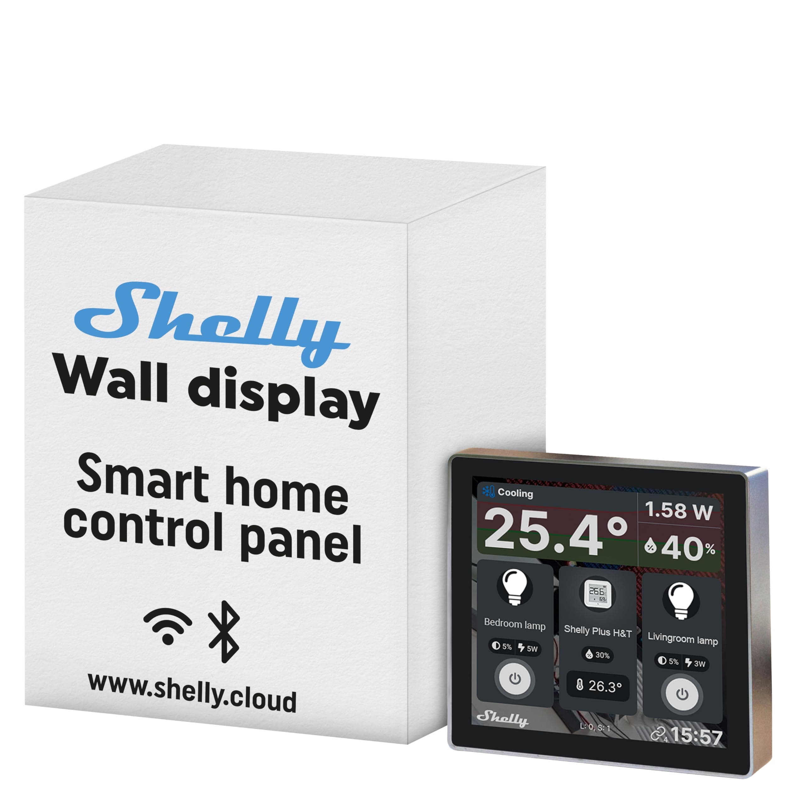 Wall Display Black - Wi-Fi & Bluetooth Smart Home Control Panel with Integrated 5A Switch, Colour Display, Home Automation, iOS Android App, Lux Sensors
