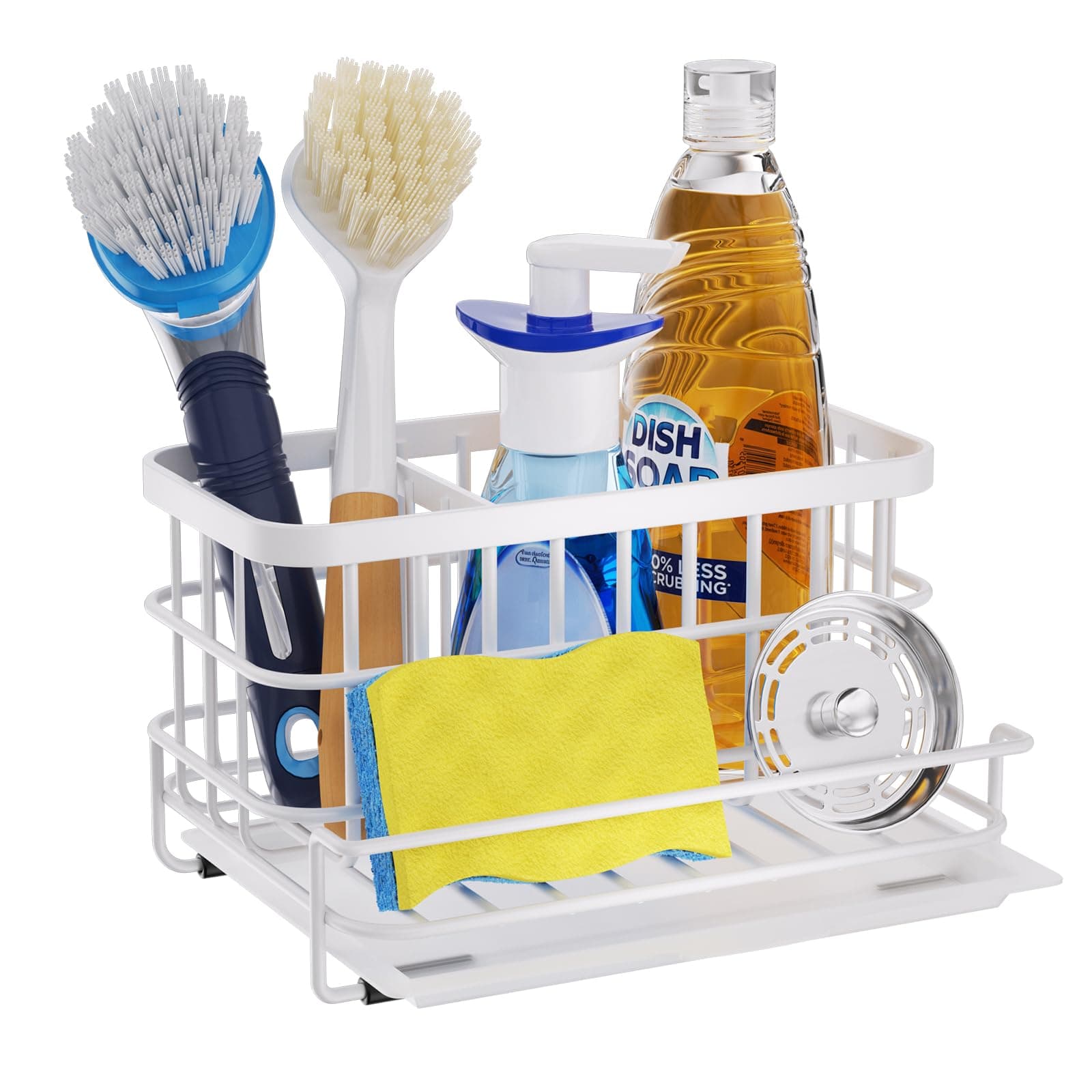 HapiRm Sink Caddy Sponge Holder - Kitchen Sink Organizer with Drain Tray, SUS304 Stainless Steel Rustproof Sponge Caddy Storage for Kitchen Countertop- White