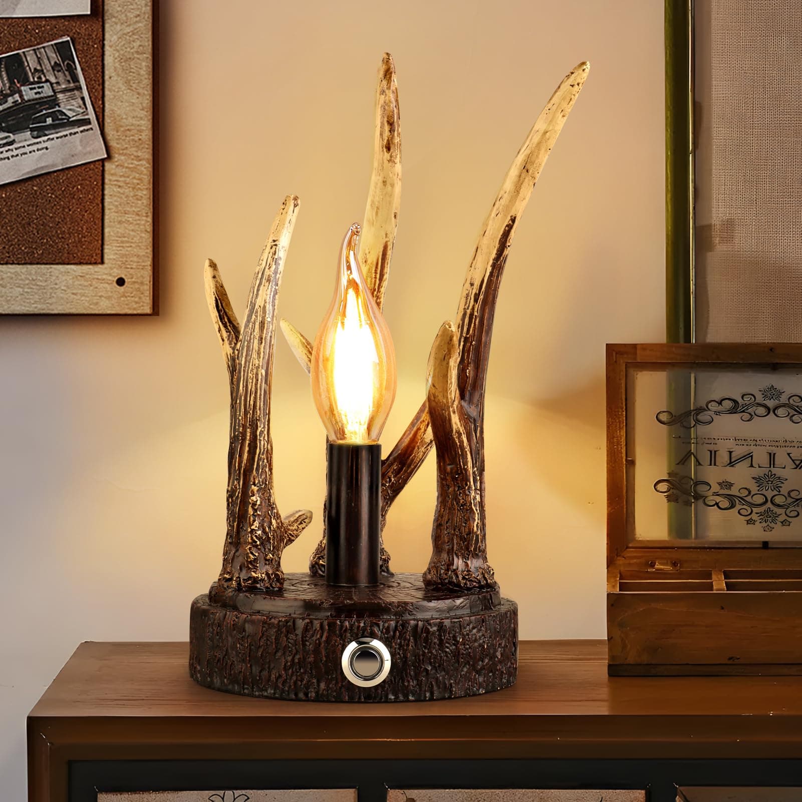 Rustic Antler Table Lamp, 3-Way Dimmable Touch Lamp by Lovlast - Farmhouse Cabin and Living Room Light, Perfect for Small Spaces and Christmas Decor