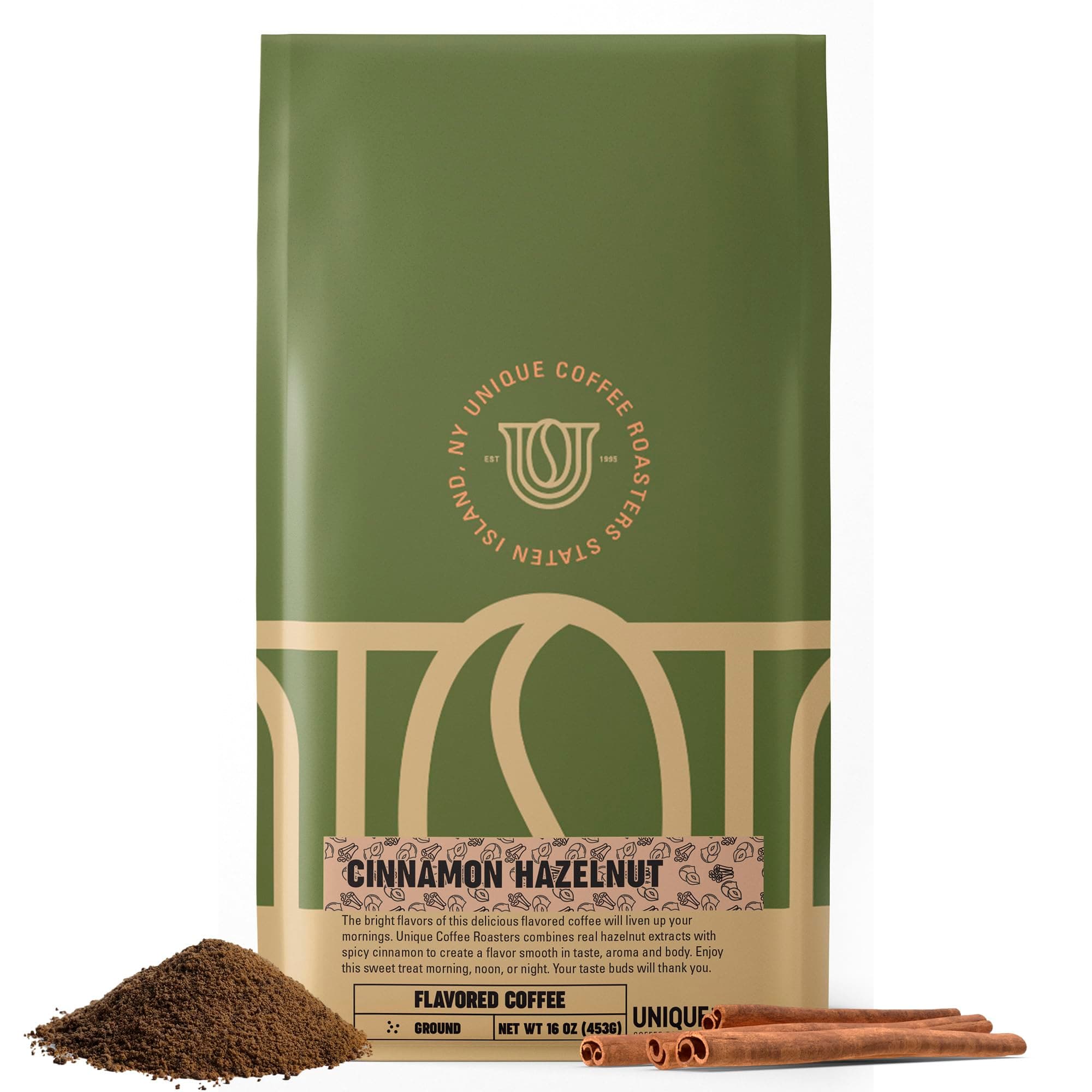 Cinnamon Hazelnut Flavored Ground Coffee, 1 LB (16 oz) bag, Medium Roast, 100% Arabica Premium Quality Flavor