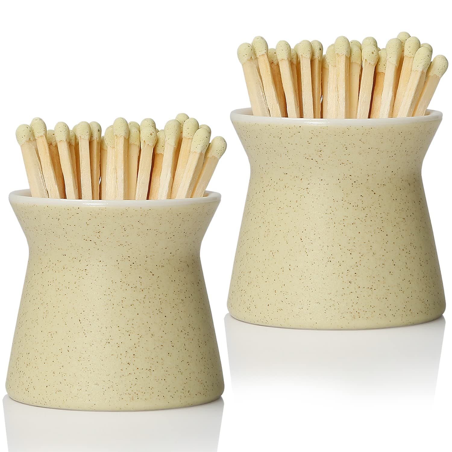 2 Pack Match Holder with 6 Pcs Strikers, Handmade Ceramic Match Box for All Matches, Cute Home Decor Match Jar with Striker for Candle, Fireplace, Parlor. (Sold Without Matches) (Off White)