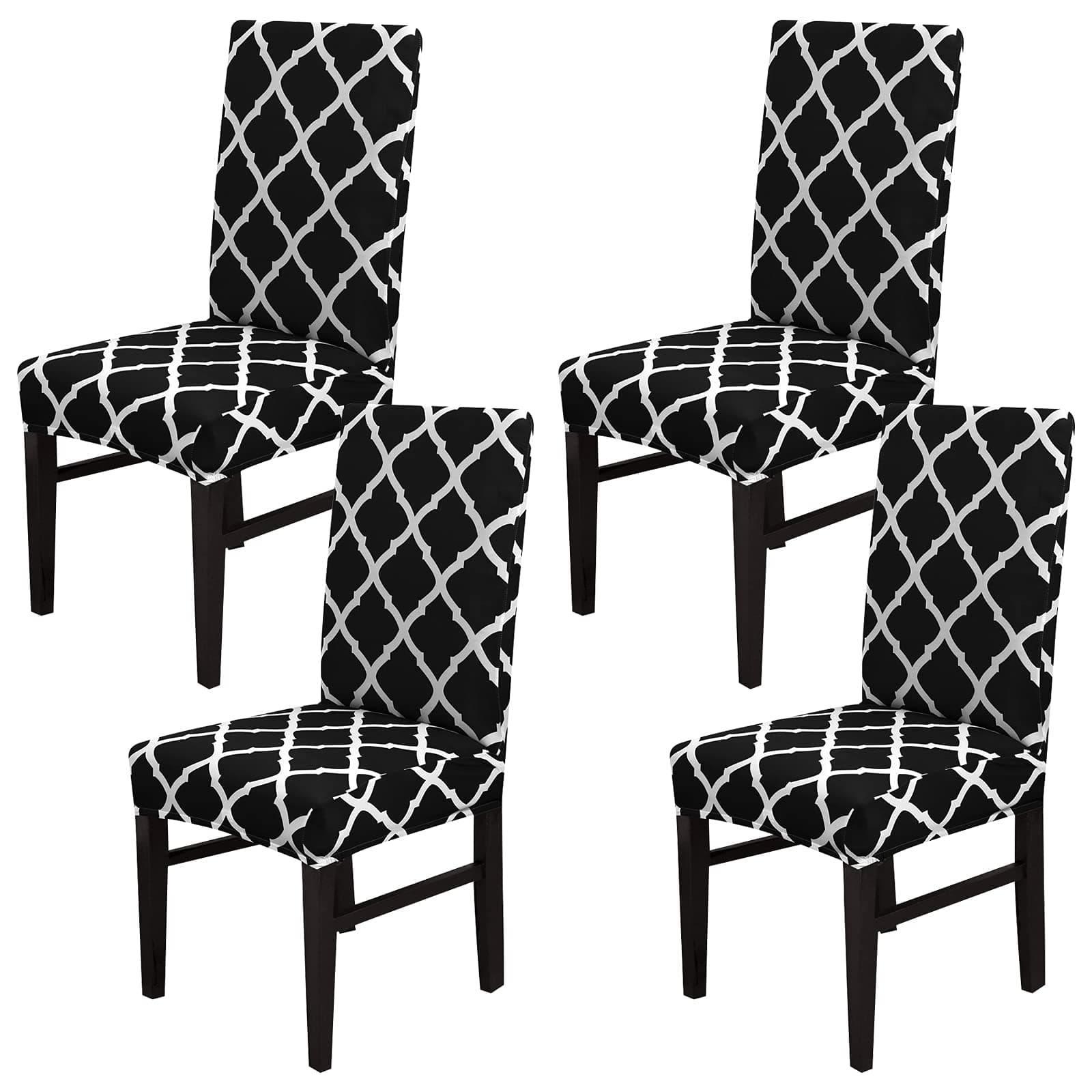 Padcod Dining Chair Stretch Fit Removable Washable Soft Spandex Fabric Slipcover for Home (A-Black, 4 Per Set)