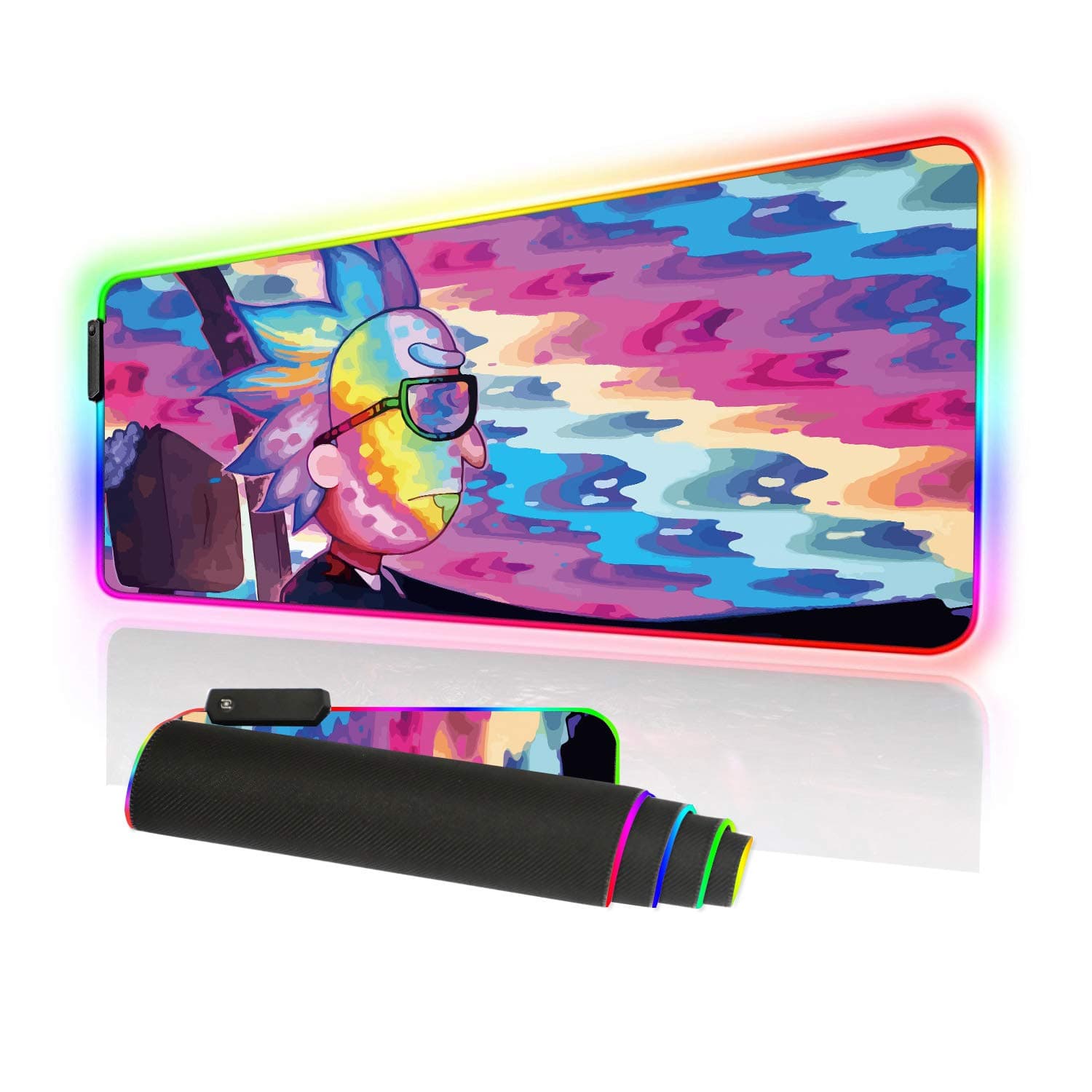 RGB Gaming Mouse Pad Large, Oversized 10 Lighting Mode Thick Glowing LED Extended Mousepad ,Non-Slip Rubber Base Computer Keyboard Pad Mat (80x30 RGBmojing)