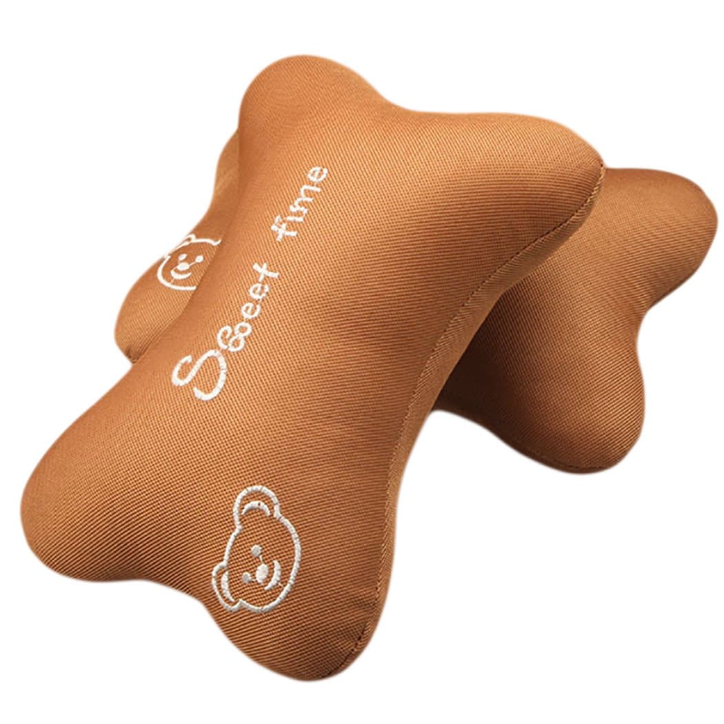 Luckmagic Car Neck Pillows 2 Pcs Soft Cartoon Neck Support Travel Head Rest Cushion (Brown Bear)