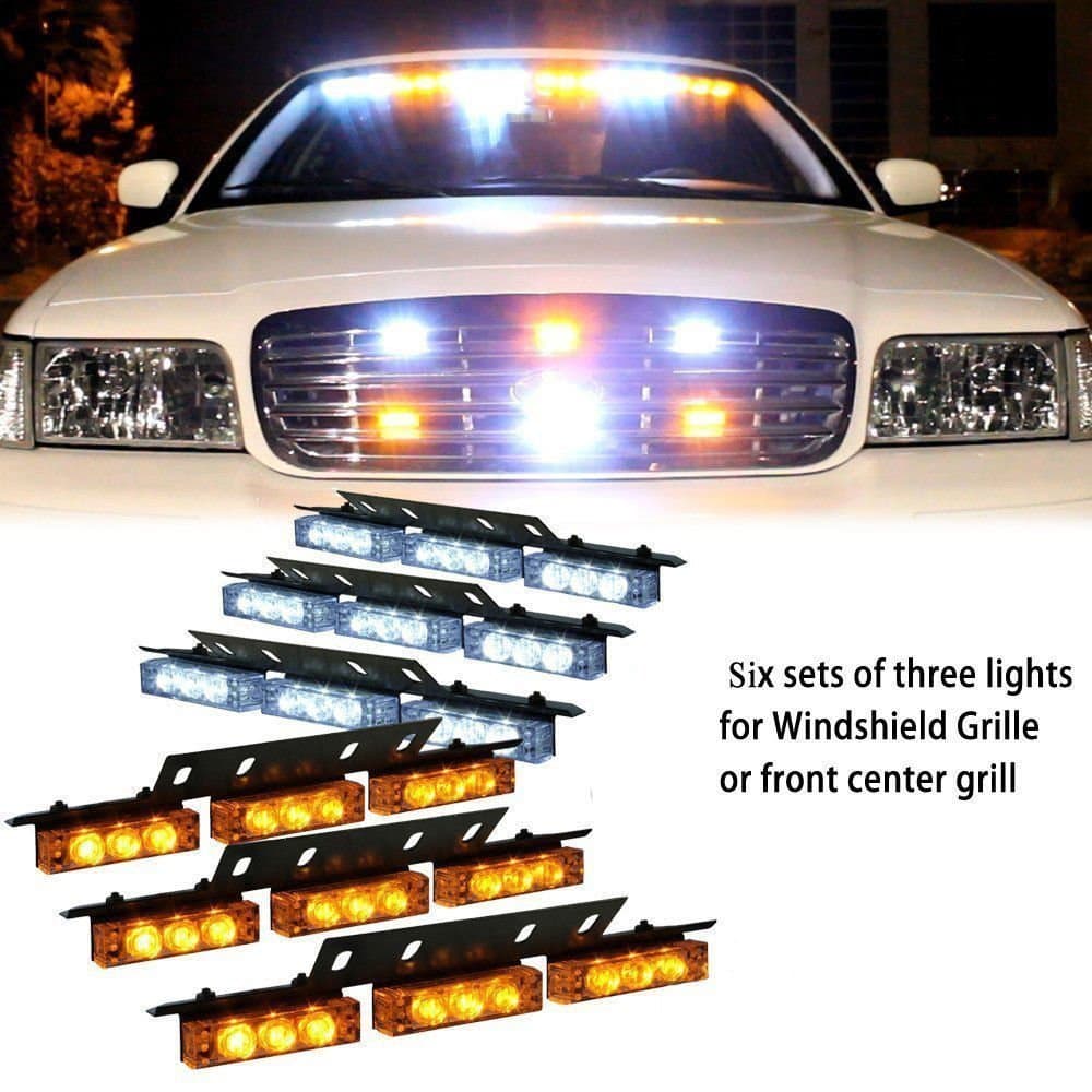 PACASK54 LED Warning Use Flashing Strobe Lights Emergency Vehicle Strobe Lights Bar for Windshield Dash Grille(Yellow/White)