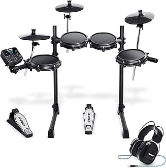 Alesis Turbo Mesh Kit + DRP100 – Seven Piece Mesh Electric Drum Set With 100+ Sounds and Extreme Audio-Isolation Electronic Drum Reference-Headphones