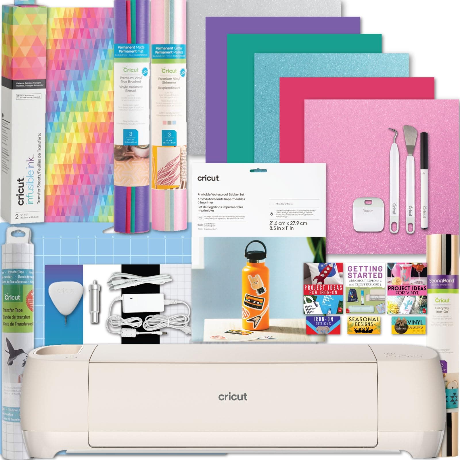 Cricut Explore 4 Machine Ultimate Sticker Sampler Bundle- Vinyl Roll, Infusible Ink, Sticker Making Set, Iron-On Roll, Tools and Cutting Mats, Beginner Cutting Machine Set for Die-Cutting Projects