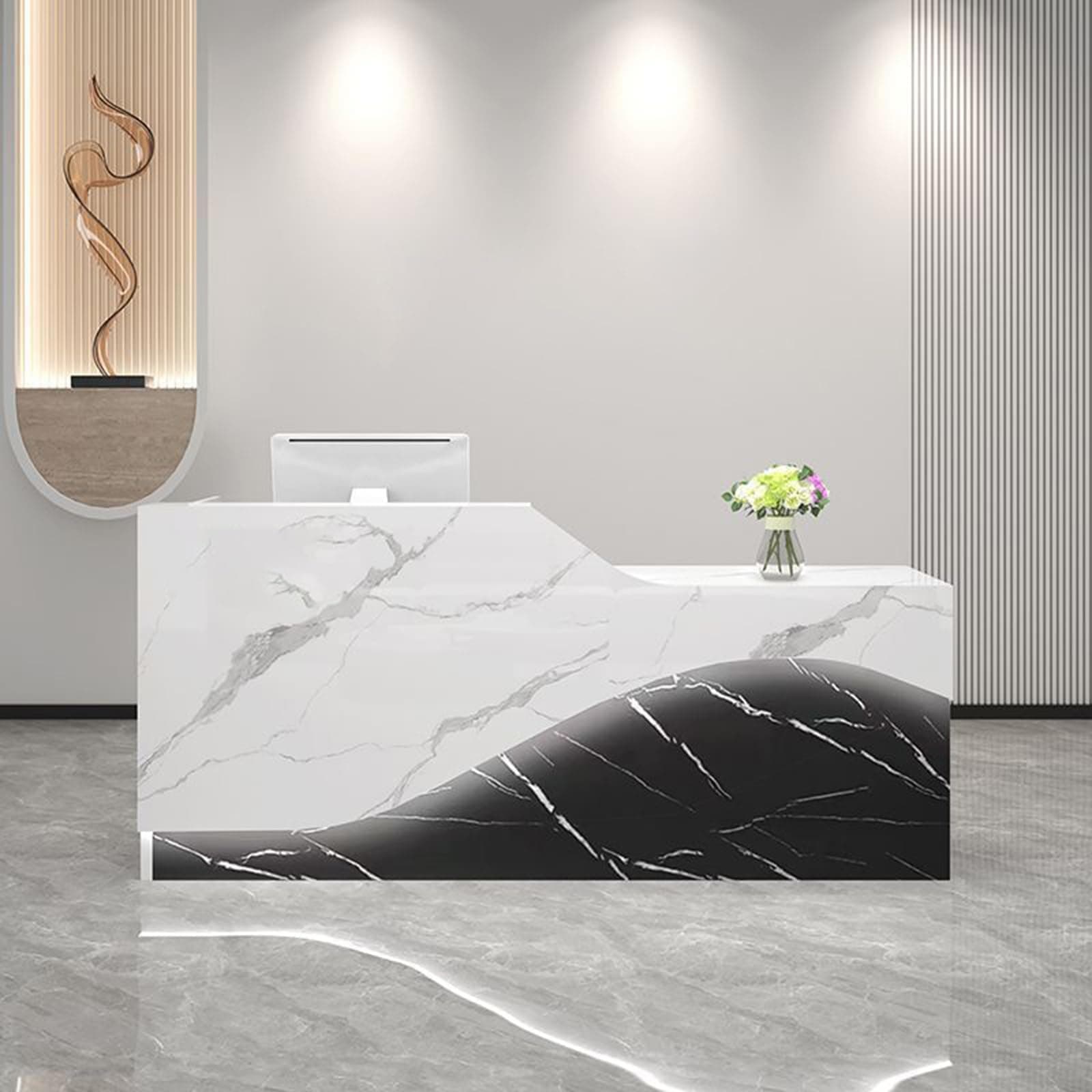 Front Desk Reception Counter, Front Counter Desk with Lockable Drawer, Reception Counter, Modern Retail Counter for Checkout Office/Beauty Salon/Lobby C-Right(Multi-Colored+Black-L,Small)