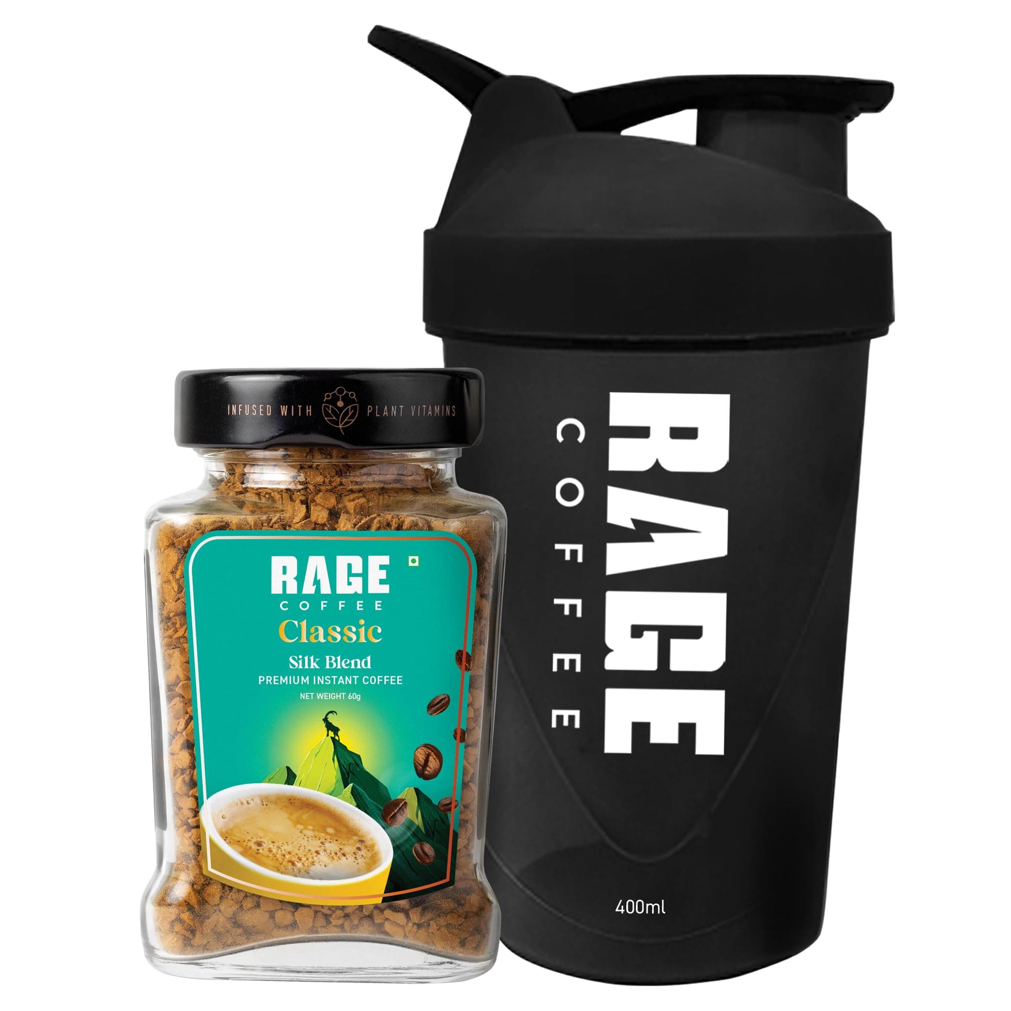 Rage Coffee Silk Blend Classic 60 GMs Instant Coffee Jar + Multi-purpose Shaker 400 ML