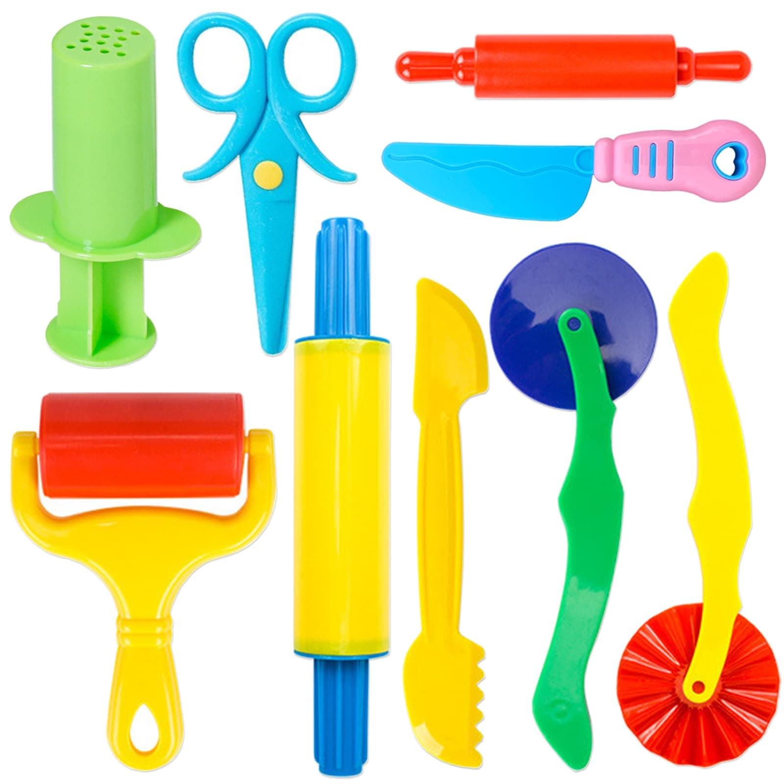 Dough Tool Kit,9 Pcs Basic Clay and Dough Tools Starter Set for Kids Includes Cutters Roller, Rolling Pins, Safety Scissors,Dough Extruder,Plastic Knife