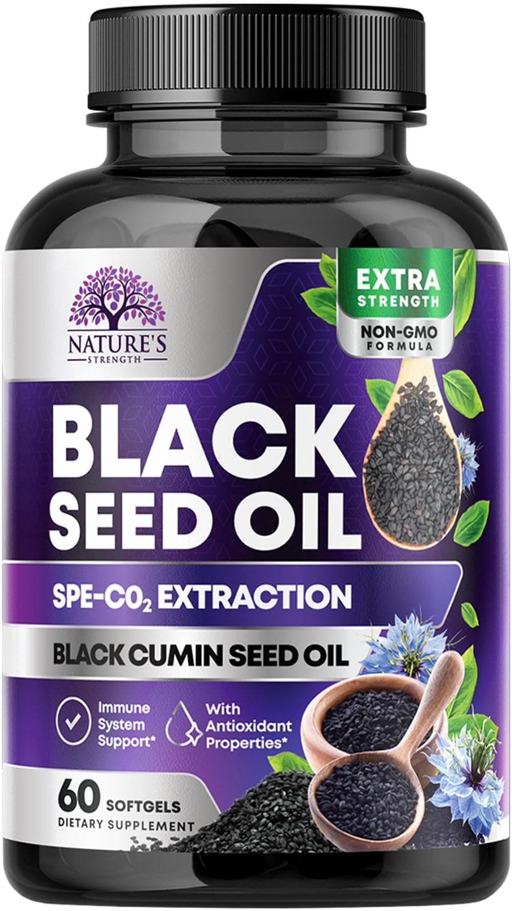 Black Seed Oil Capsules - 1000mg Black Seed Oil Per Serving with Thymoquinone - Pure Nigella Sativa for Skin Health Support - Amazing Extraction Above Cold Pressed Black Cumin Seed - 60 Softgels