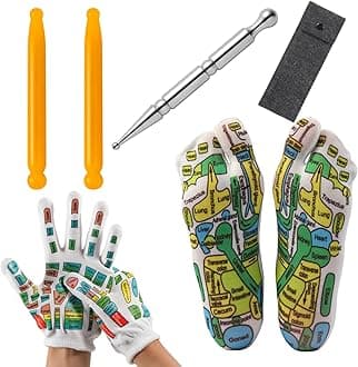 Stainless Steel Acupressure Massage Stick with Reflexology Map Socks and and Gloves Tool Set – Manual Trigger Point Therapy for Foot Pain Relief, Deep Tissue Meridian Massage, Men Size, Green