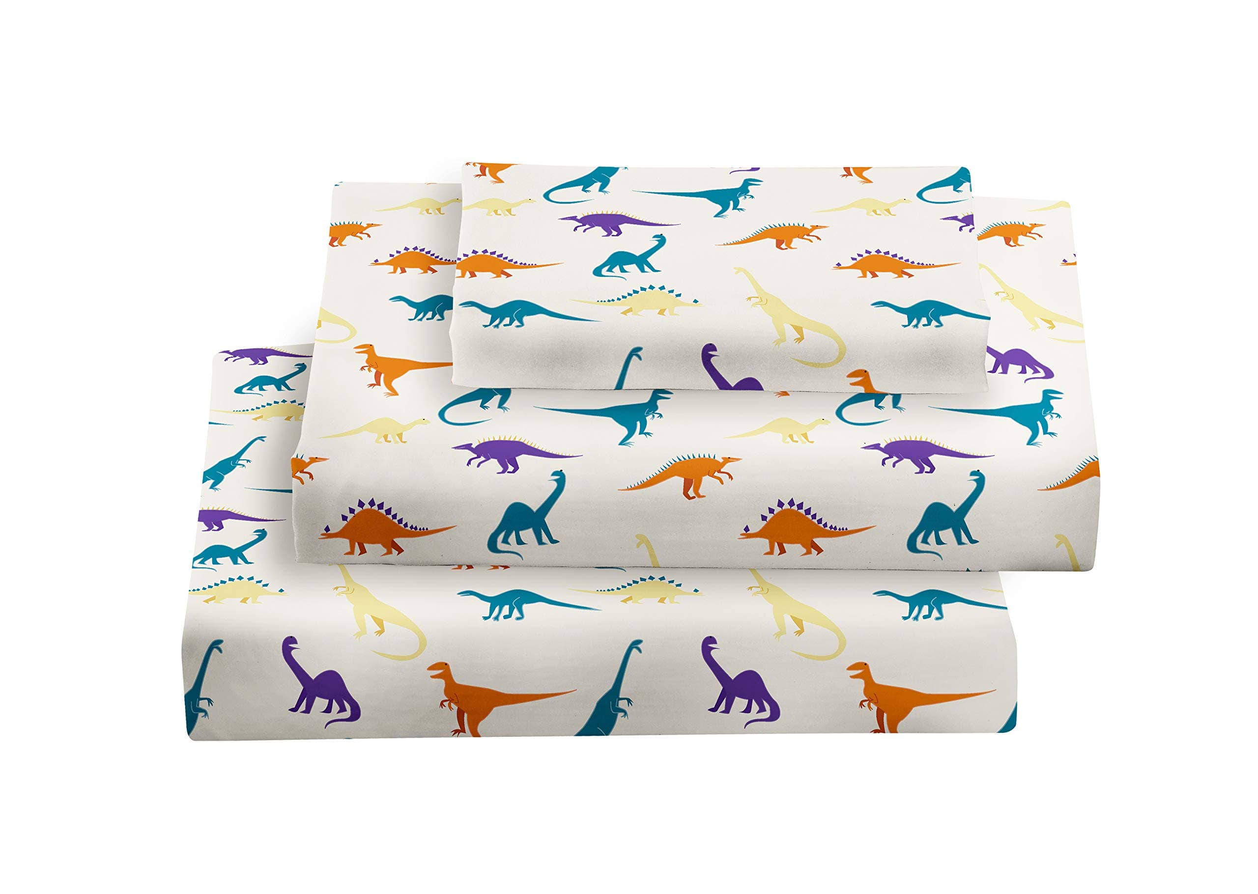 softan 3 PC Printed Microfiber Kids Bed Sheet, Easy Care Supper Soft Twin Size Multi-Color Dinosaurs Bedding Set