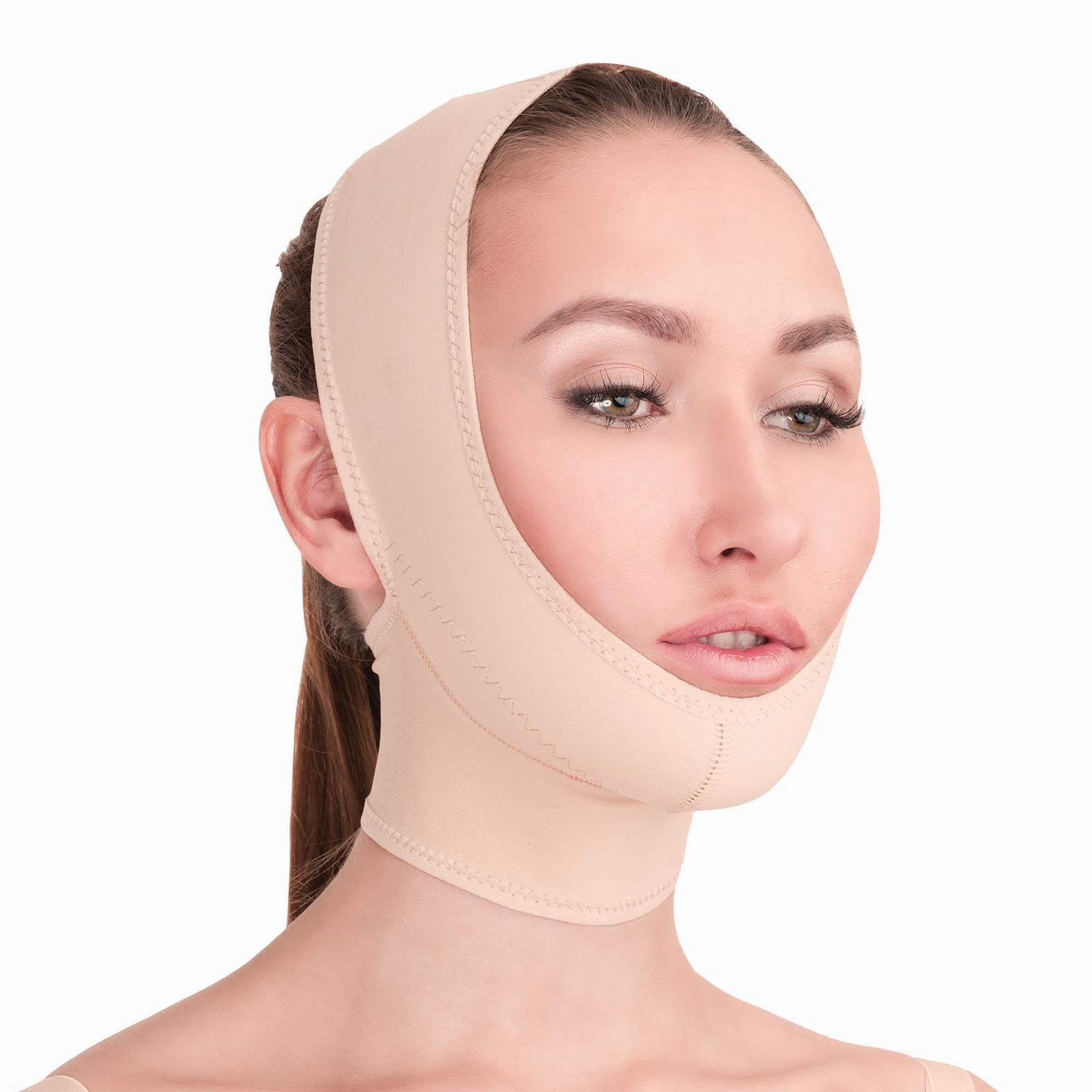 Post Surgical Chin and Neck Lifting Support and Compression Mask, Band, Strap for Women and Men - Double Chin Slimmer, Jowl Tightening Anti-Aging Facial V Shaped Garment (Beige, S) (Beige, S)