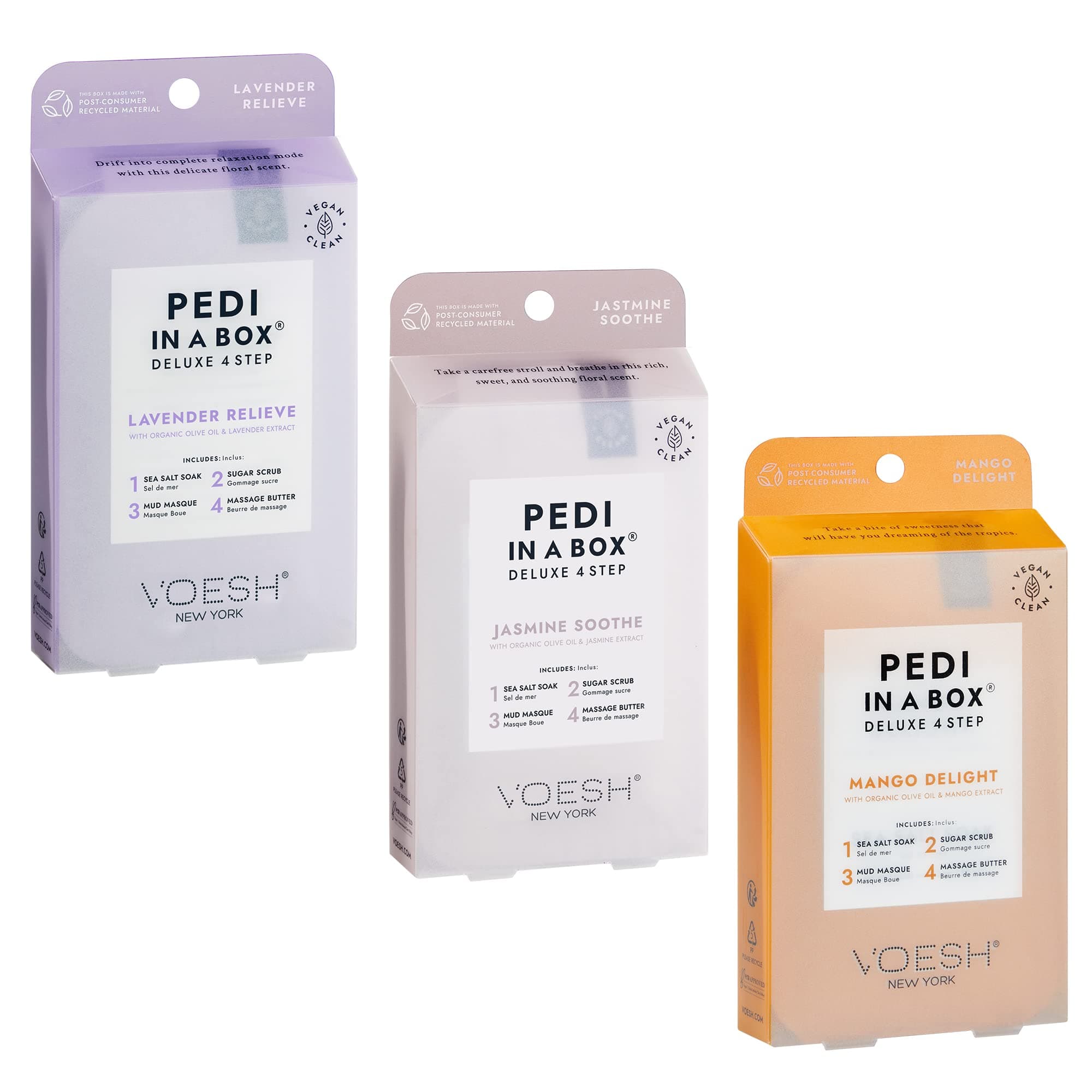 Pedi In A Box 4 Step Trio, 3 pack of scents: Lavender Relieve, Jasmine Soothe, and Mango Delight
