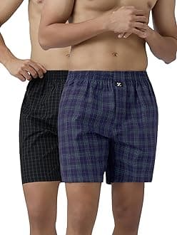 Men's Checkmate Super Combed Cotton Regular Fit Boxer Shorts with No Marks Waistband & Dual Side Pocket (Pack of 2)