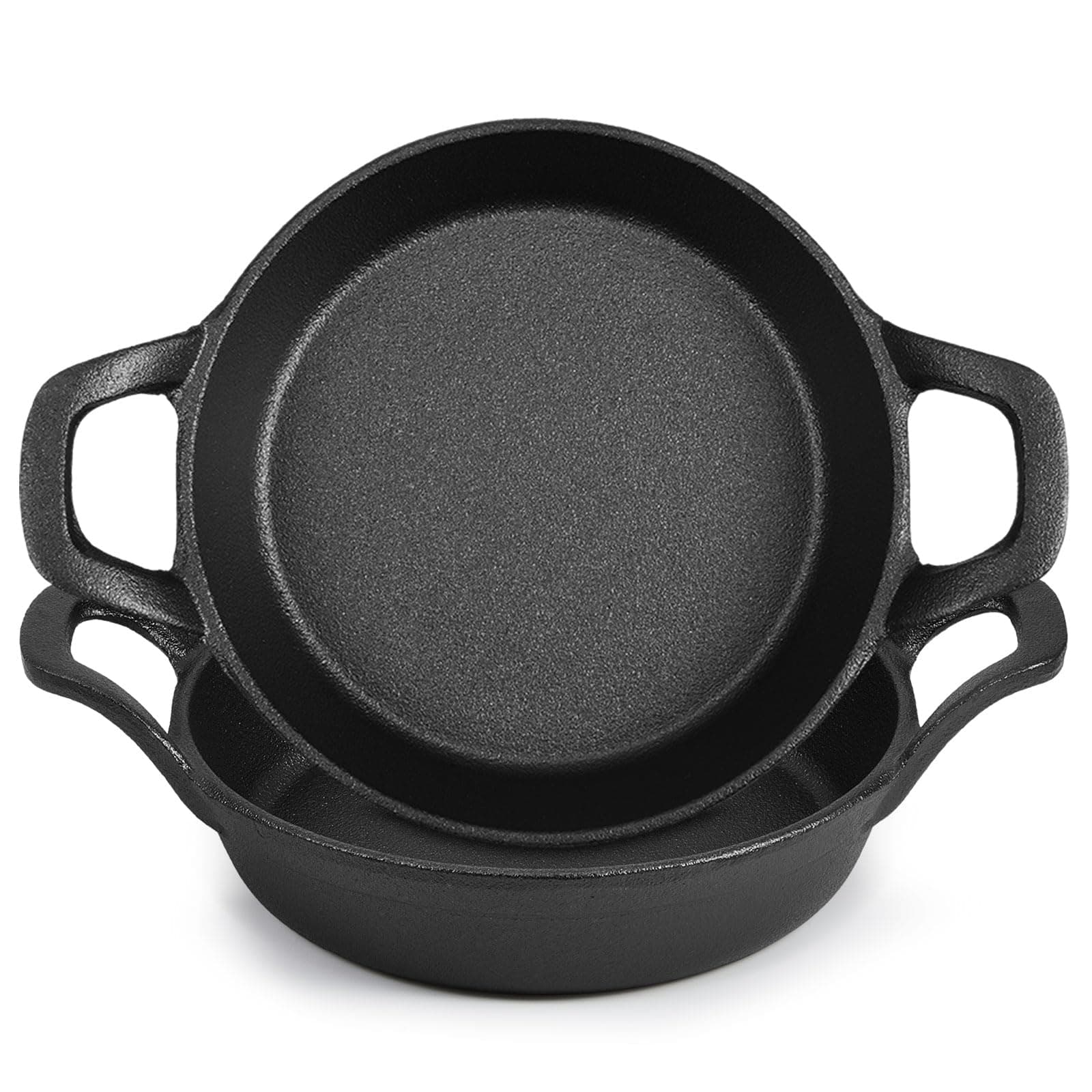 Mini Cast Iron Skillets 6.3 x 6.3 x 1.5 Inch Cast Iron Pan Small Ramekin Set Black Casserole Dish Cookware Oven Safe Mini Skillets for Kitchen Indoor Outdoor Picnic (2 Pack)