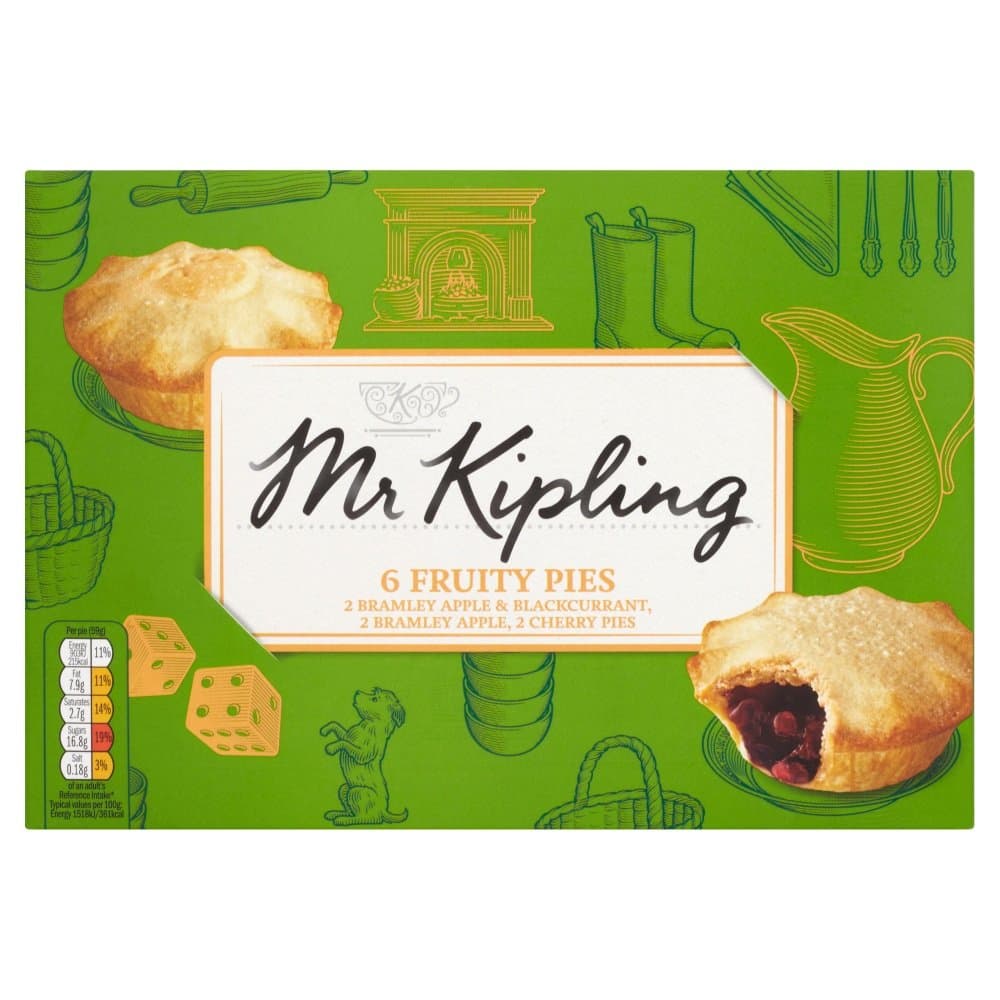 Fruit Pie Selection (Bramley Apple & Blackcurrant, Bramley Apple Pie, Cherry Pie), 6 Treats – Perfect For Snacking On-the-Go (Pack of 1)