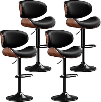 Bar Stools Set of 4, Adjustable Swivel Bar Stools Mid-Century Modern PU Leather Counter Height Bar Stool for Kitchen Island Bar Chairs with Back (Black)