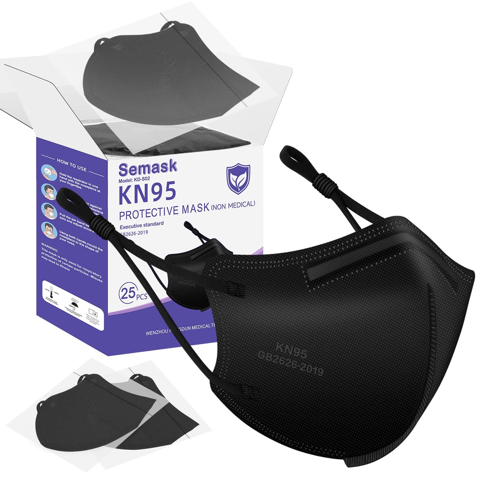 KN95 Adjustable Masks 25 Pack, Individually Wrapped Disposable Masks with Adjustable Ear Loops