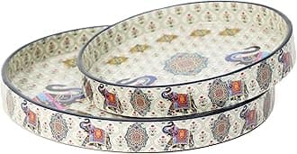 DULI Set of 2 MDF Wood Trays Enamel Coated| Round Trays Set of 2 | Serving Trays | Wooden Tray | Kitchen&Dining Decorative | Resin Tray | Handmade | 7x7 & 9x9 inches (Setof2RoundSmall: 2Elephant)