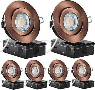 KnLnny Ware Bronze 4 Inch Led Gimbal Recessed Lights 6 Pack, Eyeball Soffit Lights with Junction Box,5CCT Selectable,9W 750LM,Dimmable