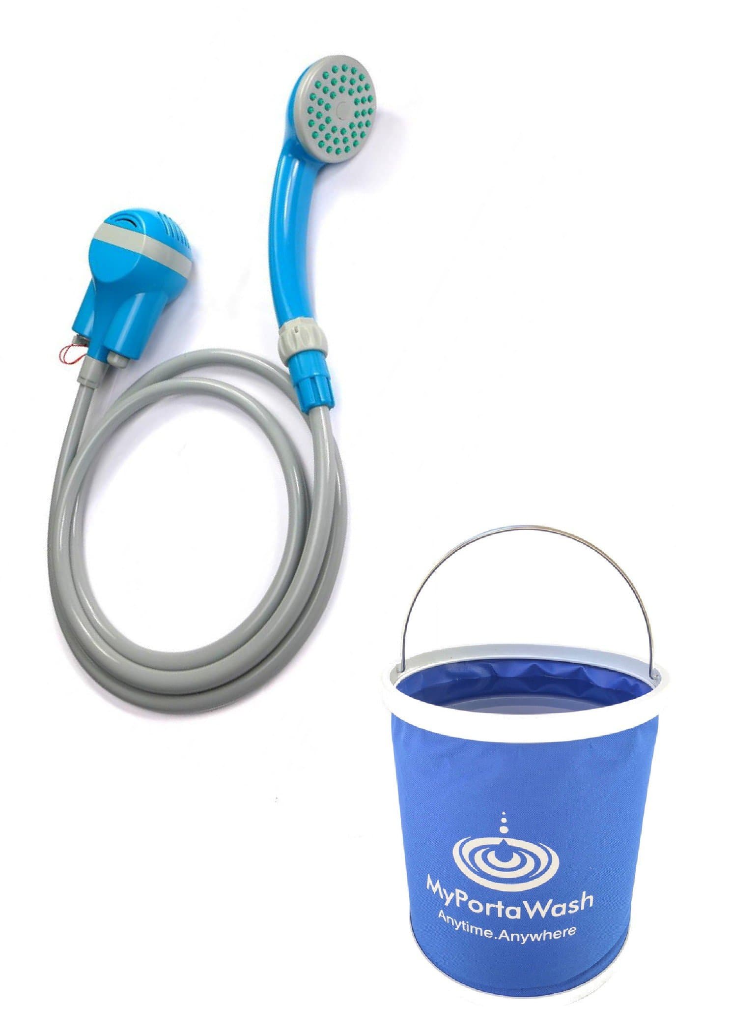 Portable Handheld Shower - Turns Water from Any Container Into Steady, Gentle Stream Bundle with 3-Gallon Compact Collapsible Heavyduty Bucket