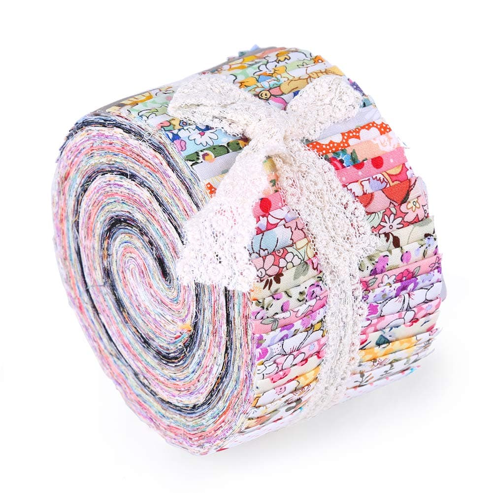 Axmru36 Patterns Fabric Jelly Rolls, 6.25x 100cm Fabric Roll Up, Flower Patchwork Cotton Jelly Roll Fabric, Patchwork Crafts with Different Patterns for Crafts