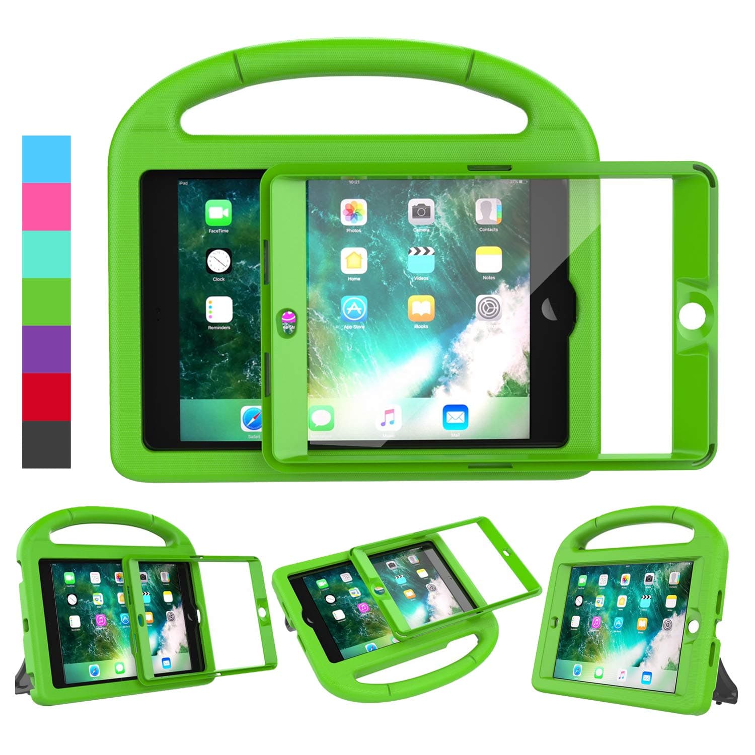 LEDNICEKER Kids Case Built-in Screen Protector for iPad Mini 1 2 3 - Shockproof Handle Kidproof Friendly Foldable Stand Child Case for iPad Mini 1st 2nd 3rd Generation - Green