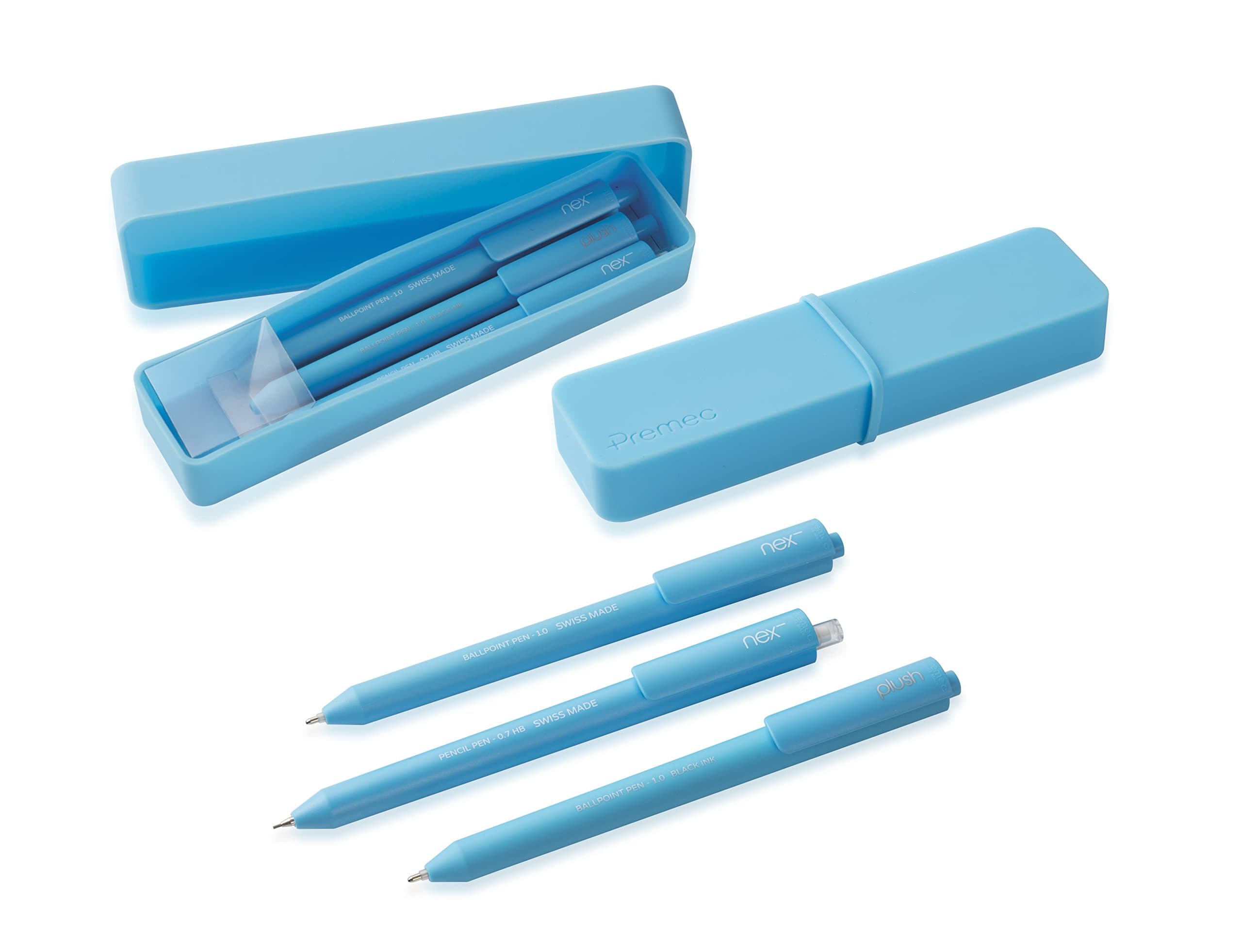 Premec Plush Box 3 Writing Kit with: Plush Ball Ballpoint Pen, Mechanical Pencil, Retractable Ballpoint Pen azure