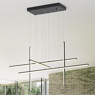5 Lights Matte Black Linear Chandelier LED Dimmable Hanging Pendant Light for Kitchen Island Restaurant,LED 50W Rectangle Chandelier Lighting Fixture
