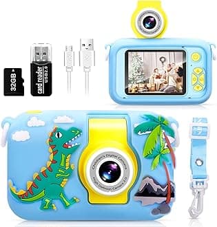 Kids Camera, 180° Flip Lens Camera for Kids, 2.4in IPS LCD Digital Camera with Silicone Case, 3 4 5 6 7 8 9 10 Years Old Girls Boys Christmas Birthday Gift Toddler Camera Toy