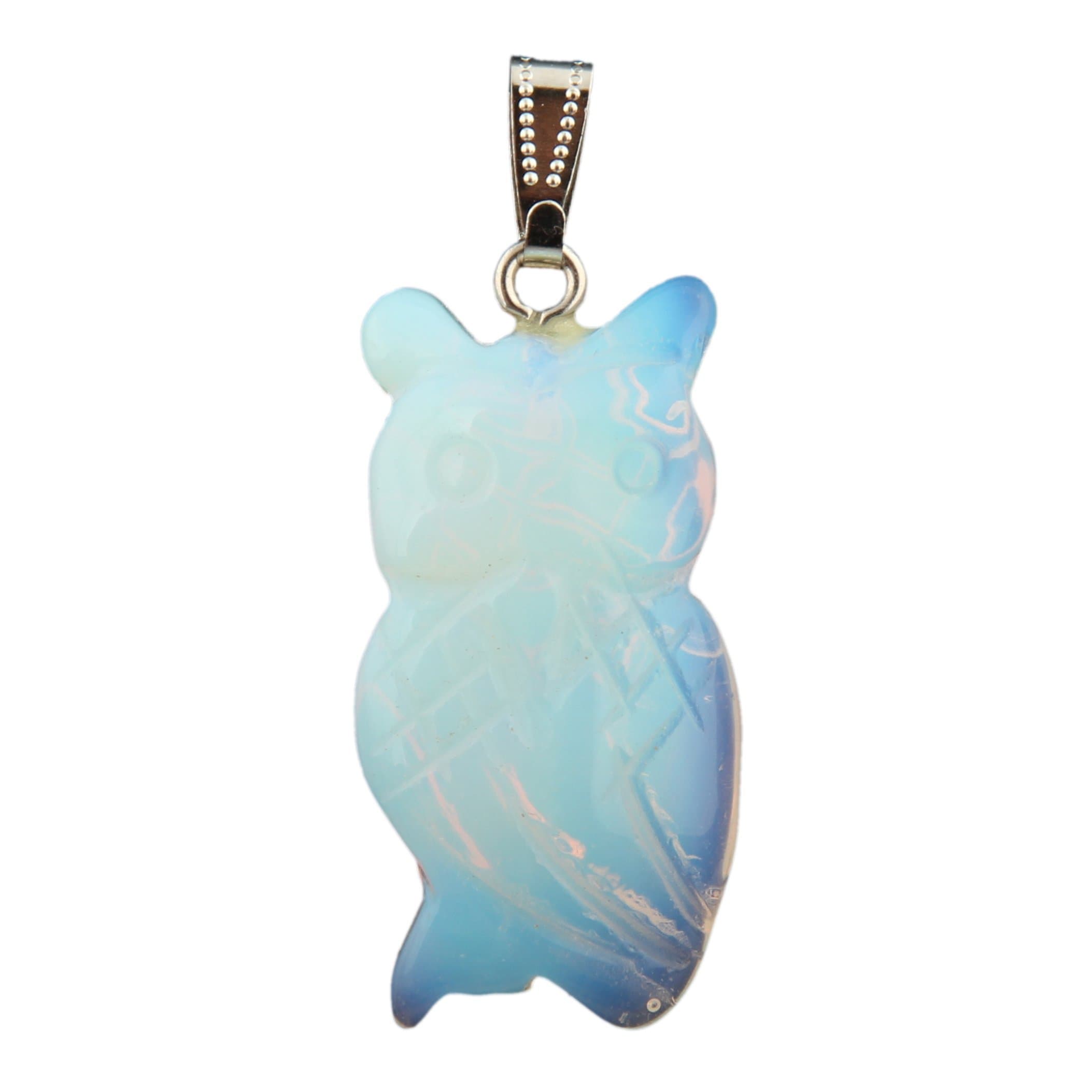 Owl Opal Stone Healing Pendants Necklace Chakra Charm Gemstone Gems Crystal Stone Jewelry with Black Wax Cord (Opal)