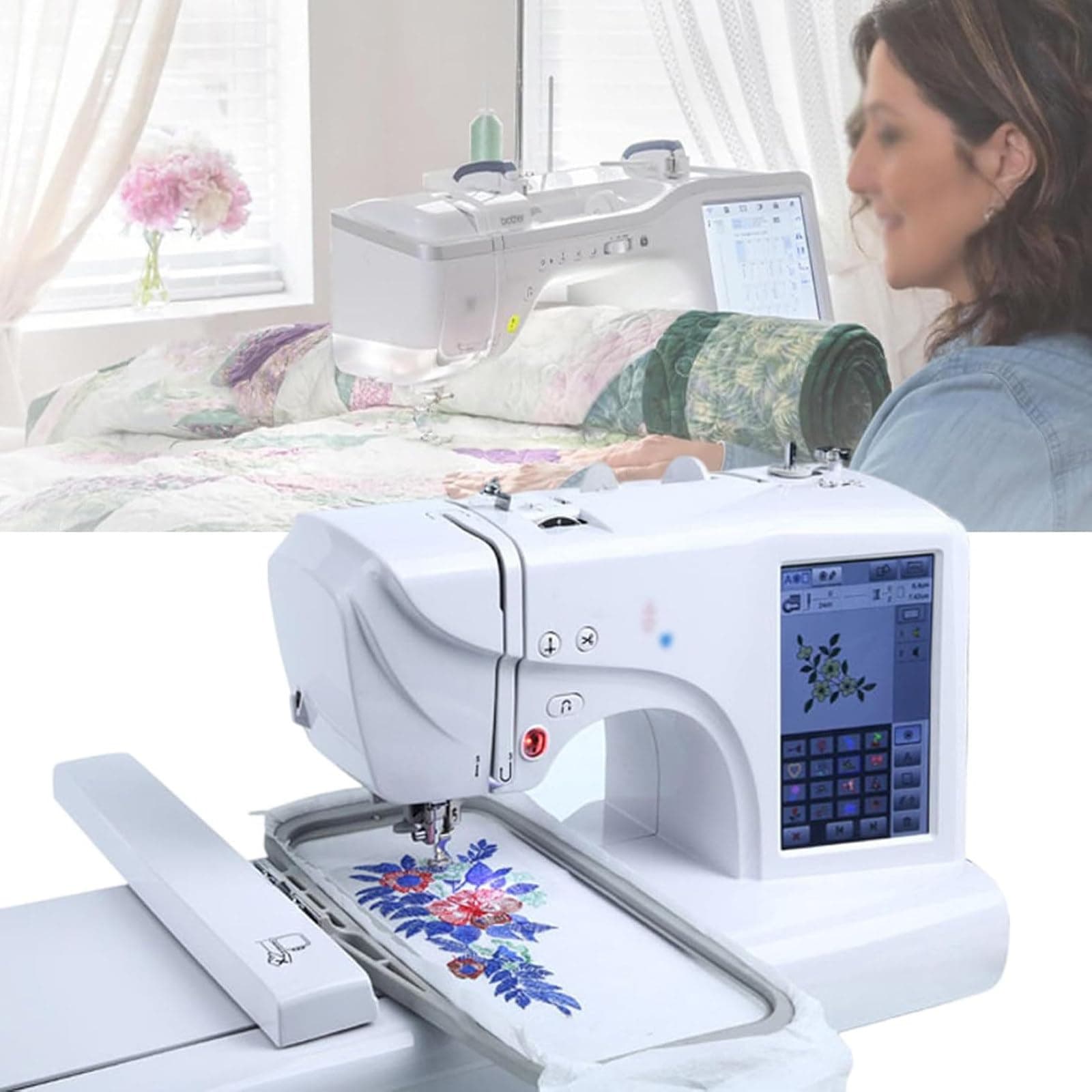 Computerised Digital Sewing Machine Embroidery Quilting Machine, Electric Embroidery Machine, 158 Built-in Patterns, 7'' Large LCD Touchscreen for Home Use