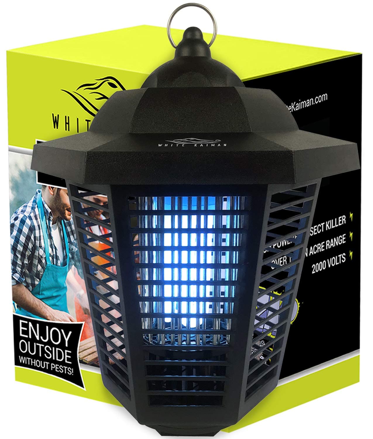 Electric Bug Zapper Outdoors Mosquito Lamp - High Powered 2000 Volt Grid & 20W UV Tube Insect Attracting Mosquito Killer Waterproof Bug Zapper by White Kaiman