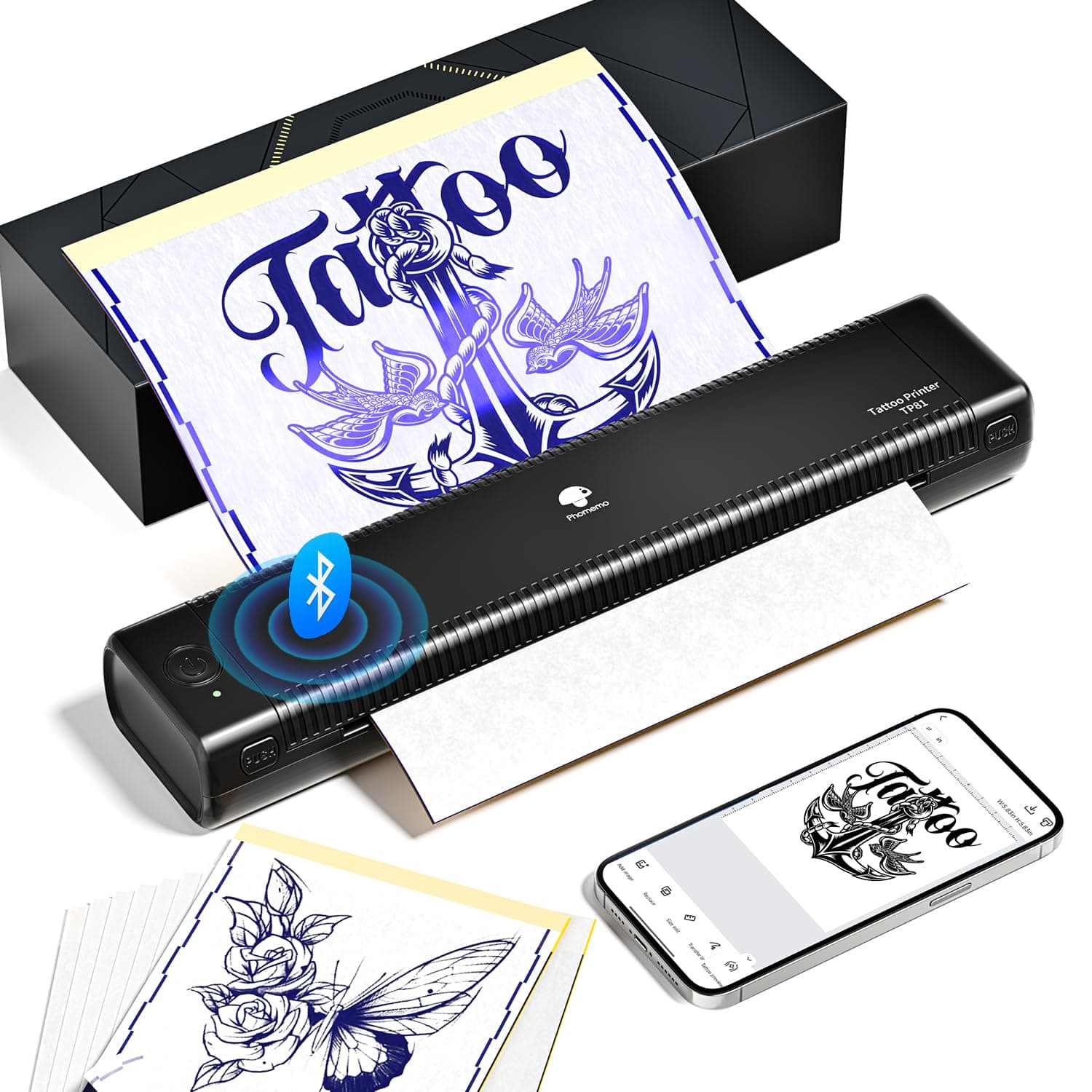 – Phomemo TP81 Upgraded Tattoo Stencil Printer, Bluetooth Tattoo Machine with 10pcs Transfer Paper, Wireless Thermal Stencil Printer Compatible with Smartphone iPad & PC, Tablet