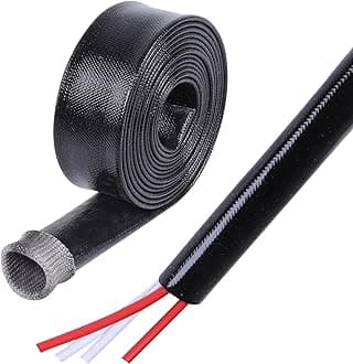 Silicone Fiberglass Sleeve Heat Shield Wire Protective High Temperature Electrical Insulation Self-extinguishing Black (3/4"-9ft)