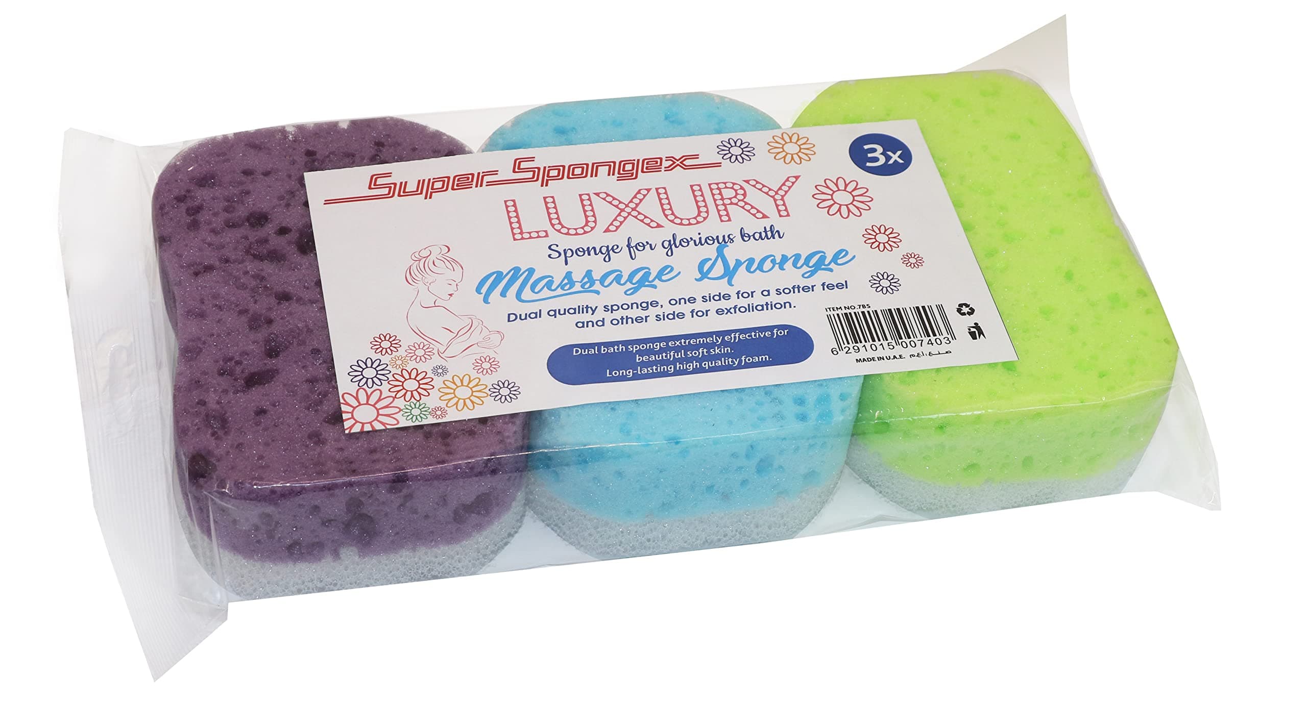 Super Spongex Luxury Bath Sponge [Medium size - Pack of 3], Luxury Sponge for glorious bath, massage sponge, Dual quality sponge one side for softer feel and other side for exfoliation