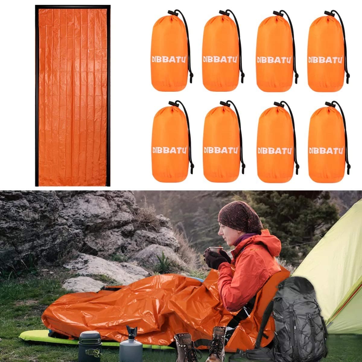 DIBBATU 2/4/6/8 Pack Emergency Sleeping Bag, Survival Gear Bivy Sack Blanket, Waterproof Lightweight, Portable Nylon Sack for Camping Hiking Outdoor Adventure Activities