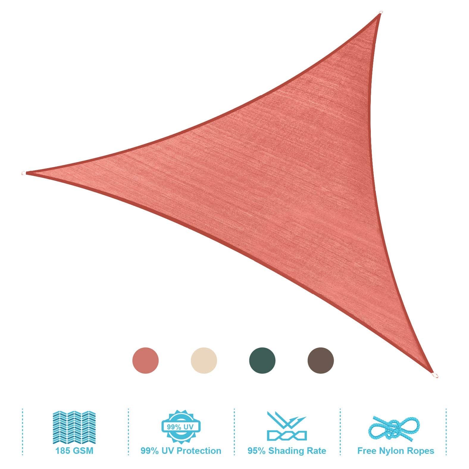 PHI VILLA Sun Shade Sail Triangle 16.5' x 16.5' x 16.5', 185GSM Patio Sun Shade, Terra Cotta