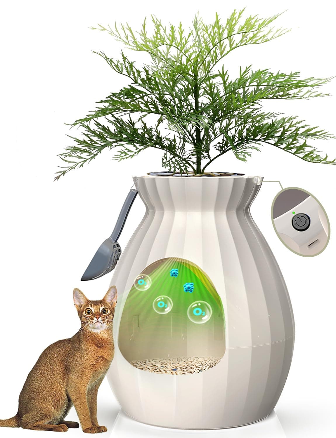 Freefa 【Upgraded】 Plant Litter Box with Odor Control System, Extra Large Cat Litter Box, Hidden Cat Litter Box Enclosure Furniture, Plant Litter Boxes for Cats, Kitty, with Door Curtain & Inner Liner