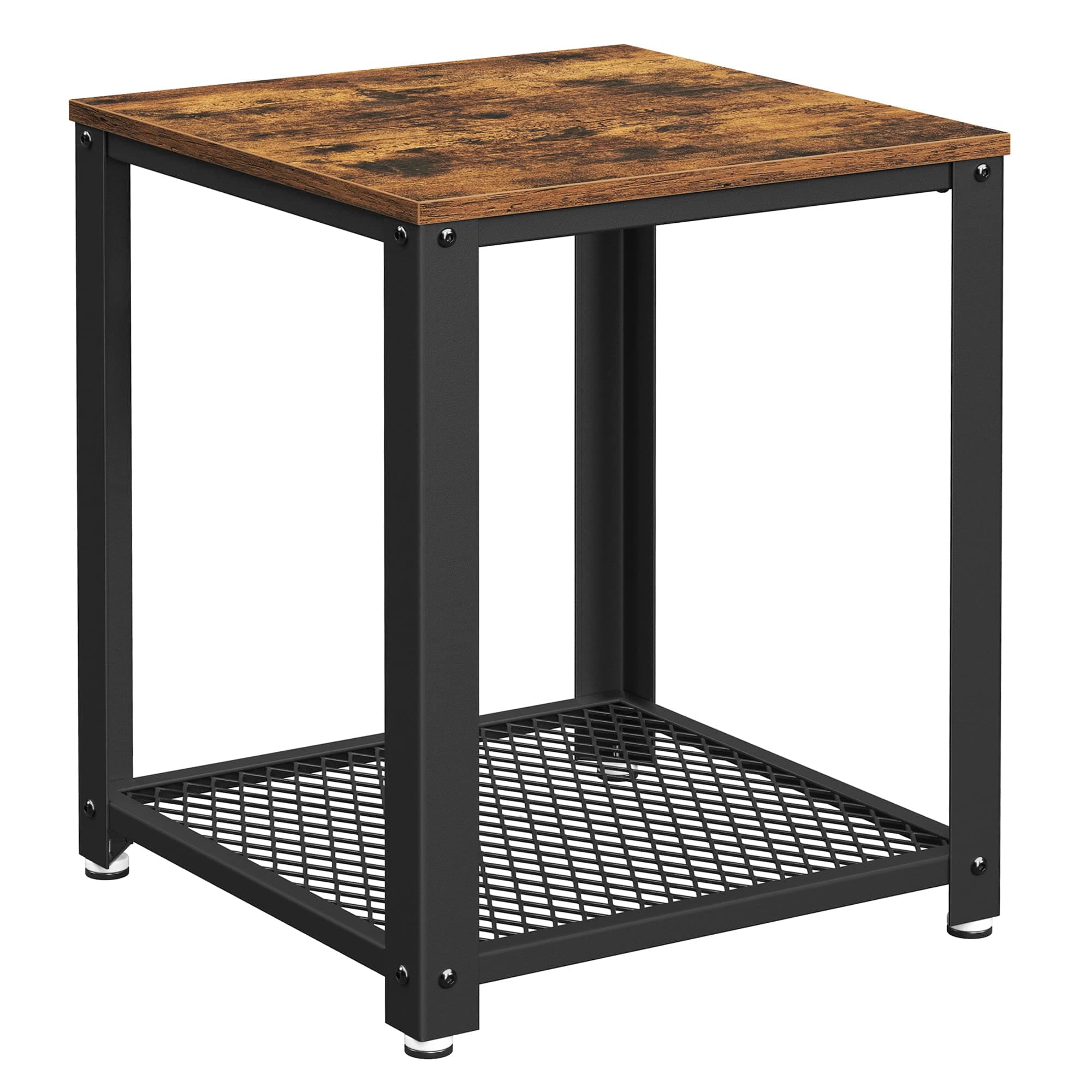 VASAGLE Side, Industrial End, Coffee Table, with Metal Frame, Easy to Put Together, for Living Room, Bedroom, Kitchen, Rustic Brown and Black LET41X, Wood chipboard, iron, Vintage, 45 x 45 x 55 cm