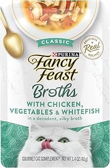(Chicken, Vegetables & Whitefish, (16) 40ml Pouches) - Purina Fancy Feast Broths Adult Wet Cat Food Complement - (16) 40ml Pouches
