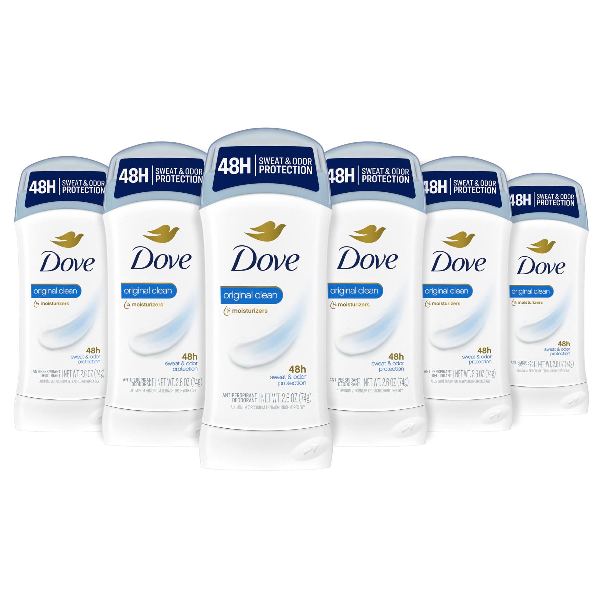 Dove Invisible Solid Antiperspirant Deodorant Stick for Women, Original Clean, For All Day Underarm Sweat and Odor Protection 2.6 oz, Pack of 6
