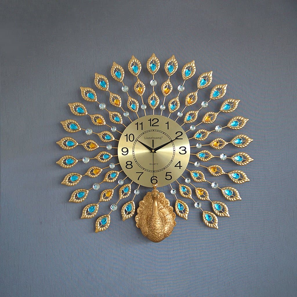 Clocks Creative Peacock Wall clock Metal Design Wall Art Quartz Clock Living Room Bedroom Restaurant Mute Electronic Clocks（60cm*60cm） ( Color : A )