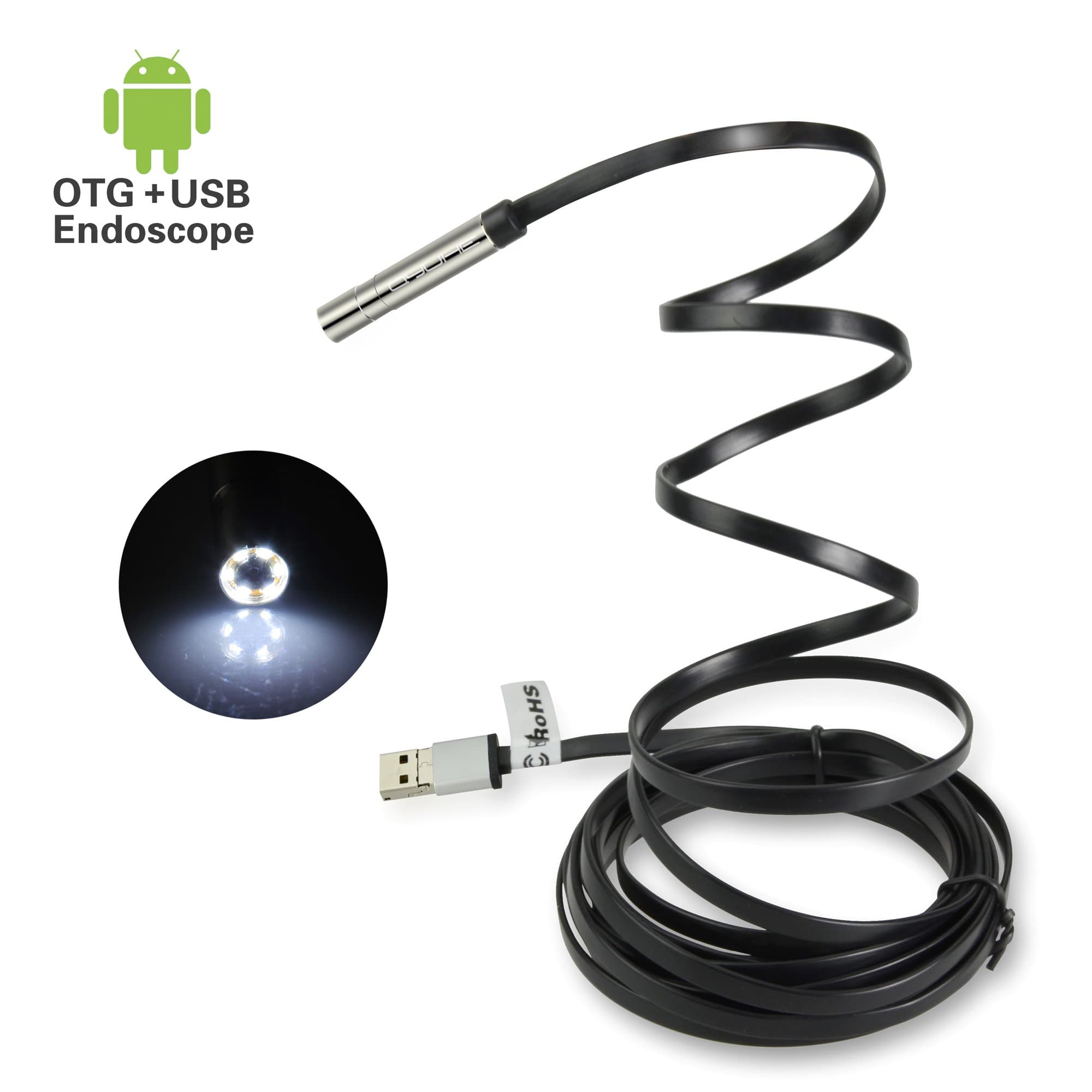 HD USB Endoscope 2 in 1 USB/Micro USB Borescope 8.5mm Waterproof Inspection Snake Camera for Laptops and Android Smartphones with OTG Function (2M/6.56ft)
