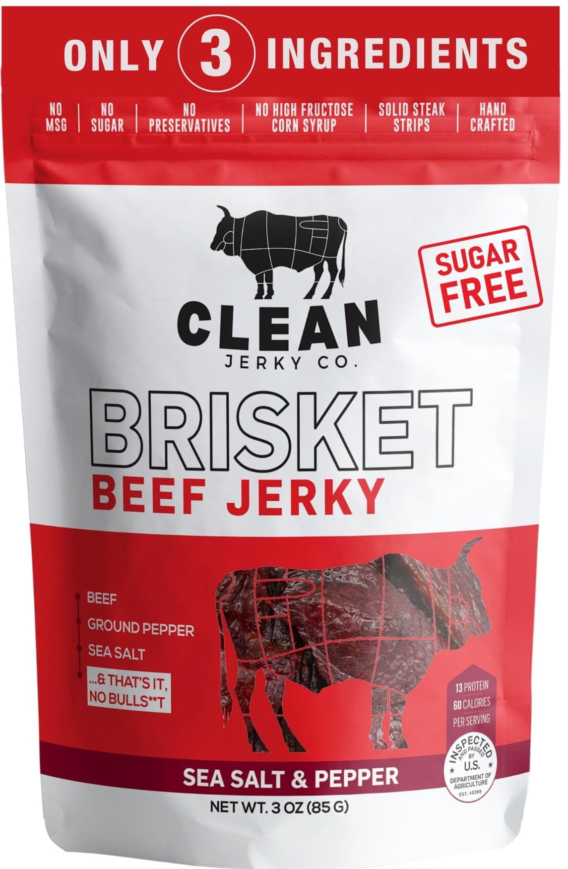 Clean Jerky Co. Old Fashioned Dry Zero Sugar Beef Jerky | Salt & Pepper – Flavorful High Protein Snacks | Healthy Snacks for Adults | Made with 100% Beef | No MSG, No Sugar, No Nitrates, No High