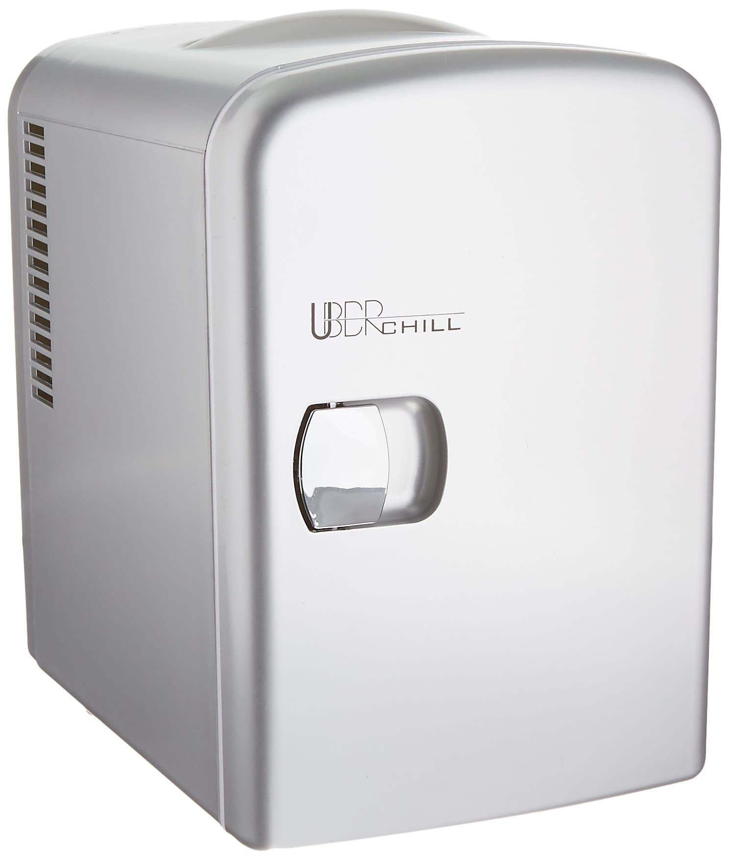 Uber Appliance UB-CH1-SILVER Uber Chill Mini Fridge 6-can portable Thermoelectric Cooler and Warmer mini fridge for bedroom, office or dorm (Gun Metal silver)