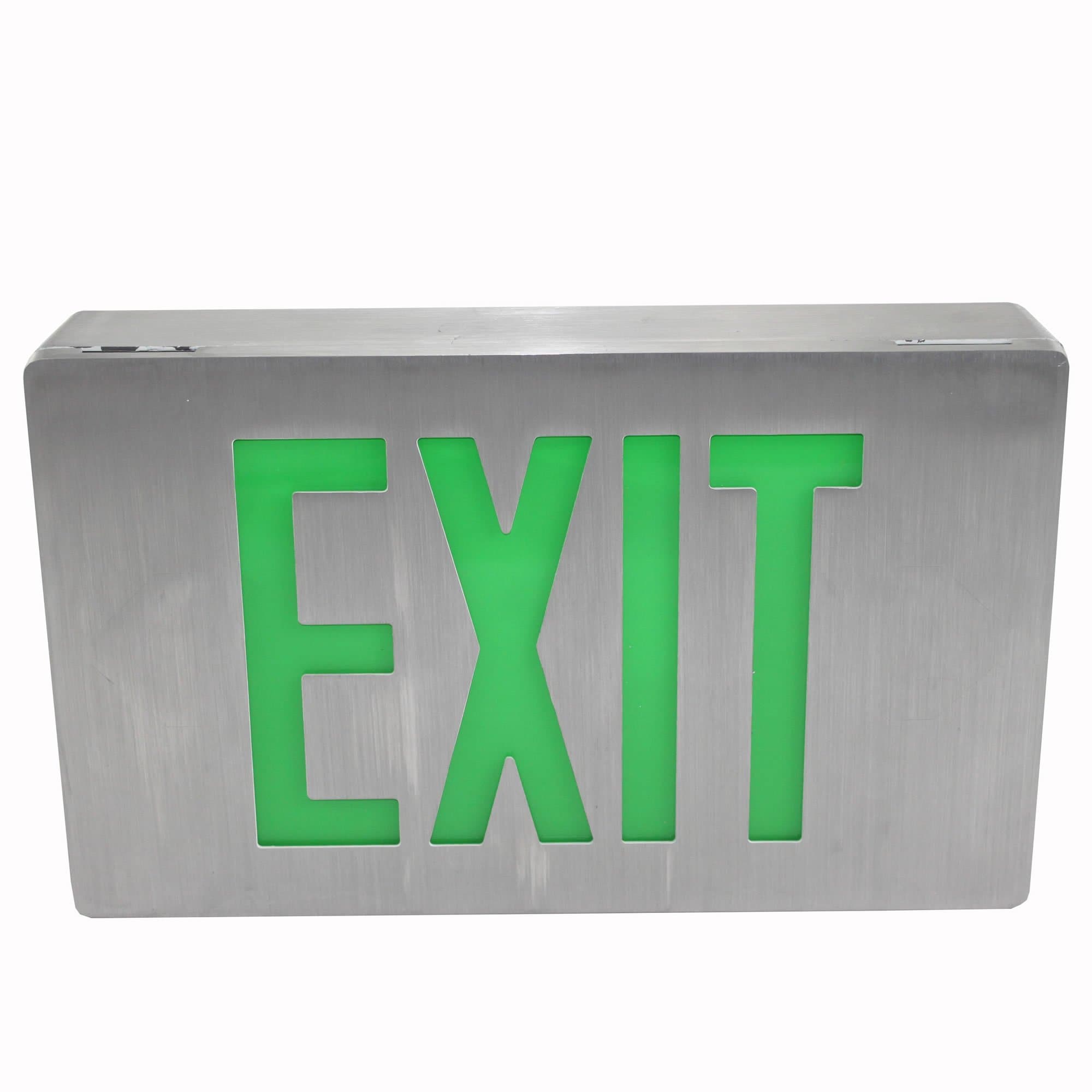 Isolite Green Die-Cast All Brushed Aluminum LED Emergency Exit Sign Light LPDC Series 120/277 Green Letters
