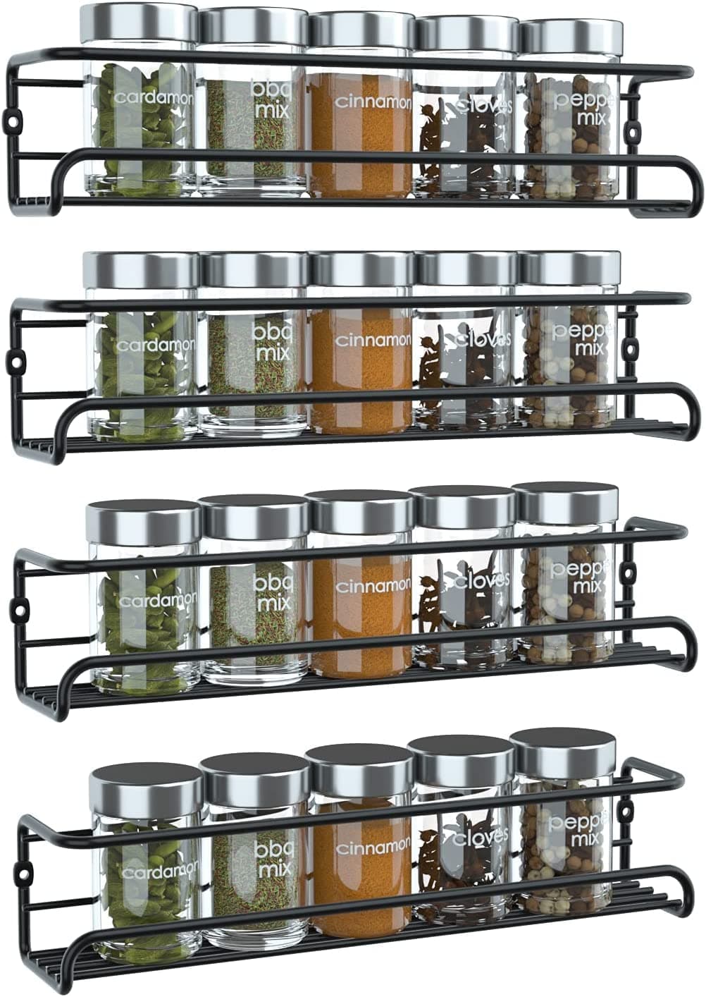 GENR Spice Rack Wall Mount DIY 4 Tier Spice Rack Hanging - Stainless Steel Spice Organizer - Hanging Spices Organizer With Screws And Adhesive Stickers For Kitchen Walls, Spices Set Organizer